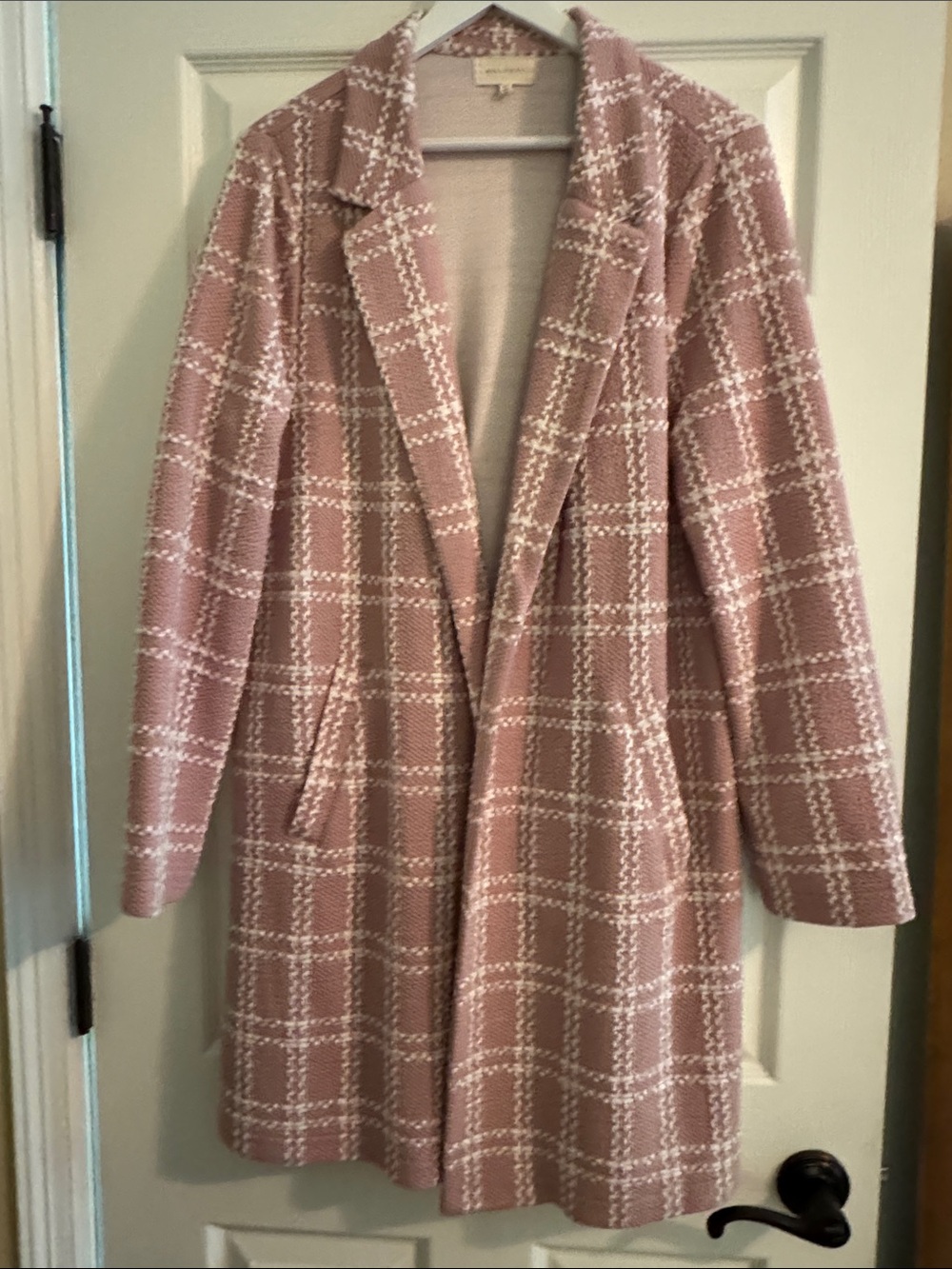 MELLODAY Pink Plaid Long Blazer Coat